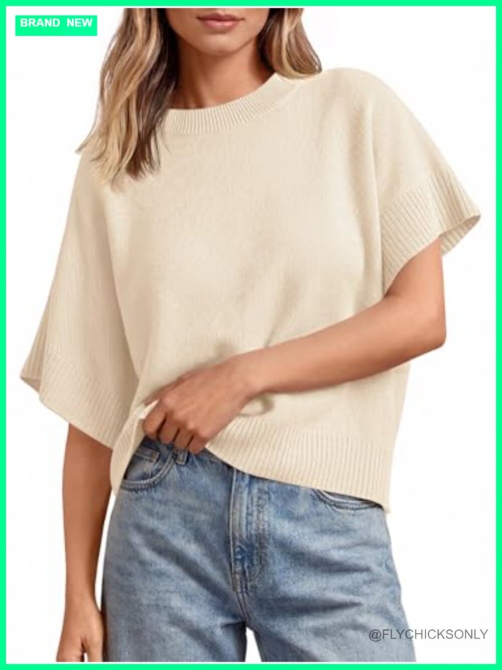 Womens Short Sleeve Crew Neck Lightweight Knit Pullover Sweater Loose Fit